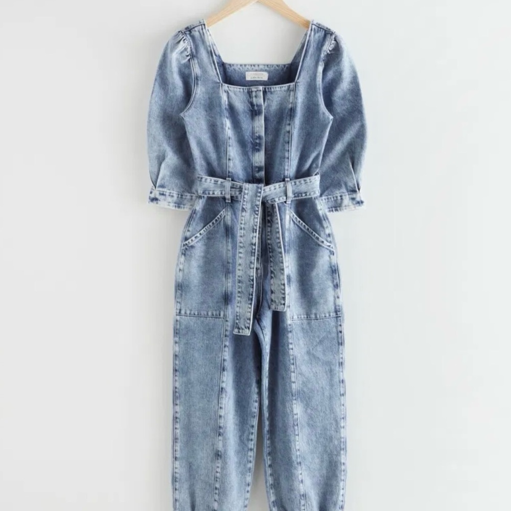 & Other Stories Denim Puff Sleeve Jumpsuit NWT 4